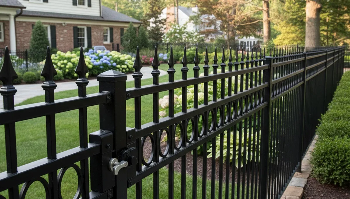 Black ornamental metal fence installation by professional landscapers in Baltimore, MD
