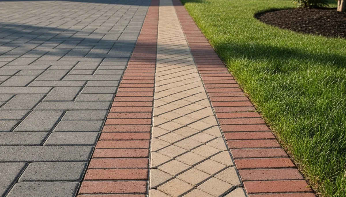 Decorative paver border with soldier course edging design by driveway landscapers in Baltimore, MD