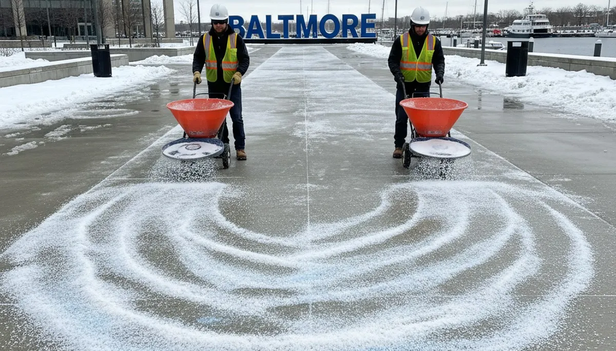 Professional de-icing and salt application on walkways by Chop Chop Landscaping in Baltimore, MD