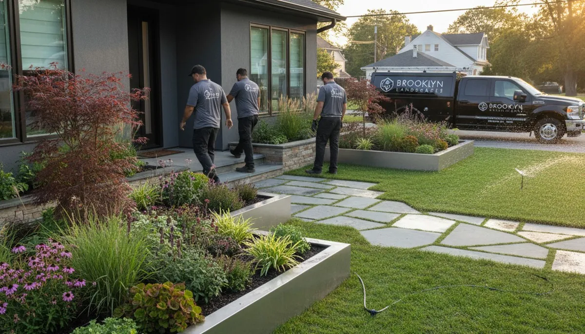 Landscaping crew providing lawn care and yard maintenance in Baltimore, MD