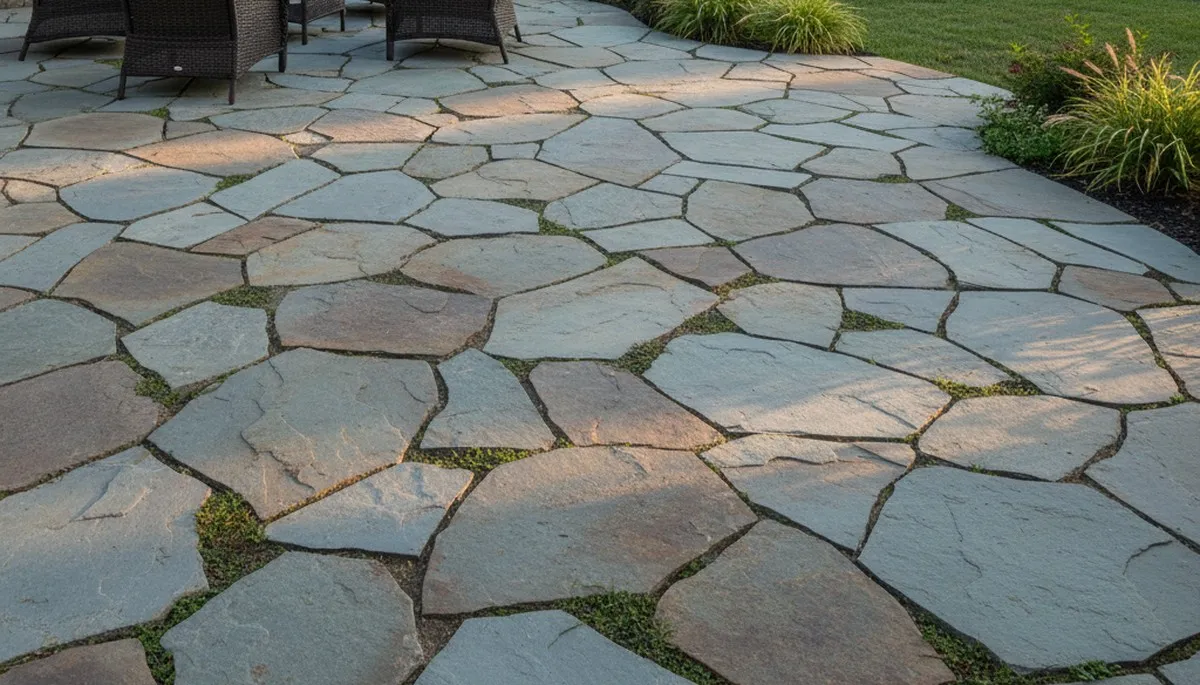 Flagstone patio with natural slate pavers by professional landscapers in Baltimore, MD