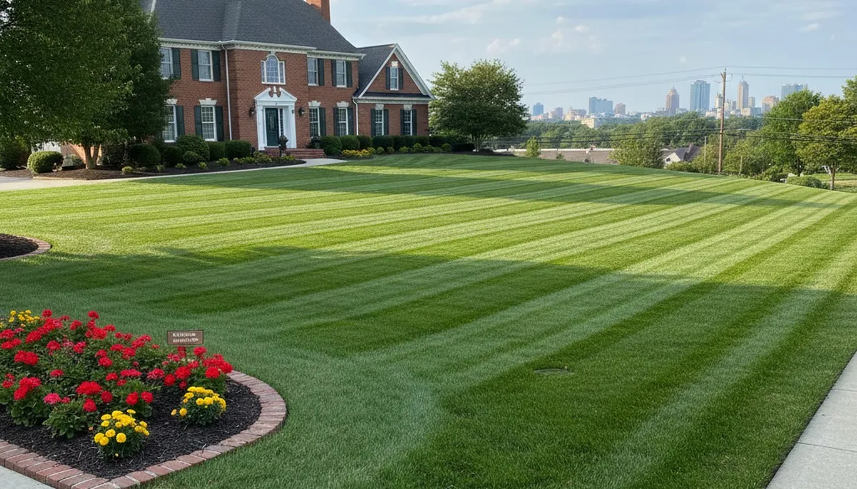 Freshly striped and edged lawn by professional landscapers in Baltimore, MD