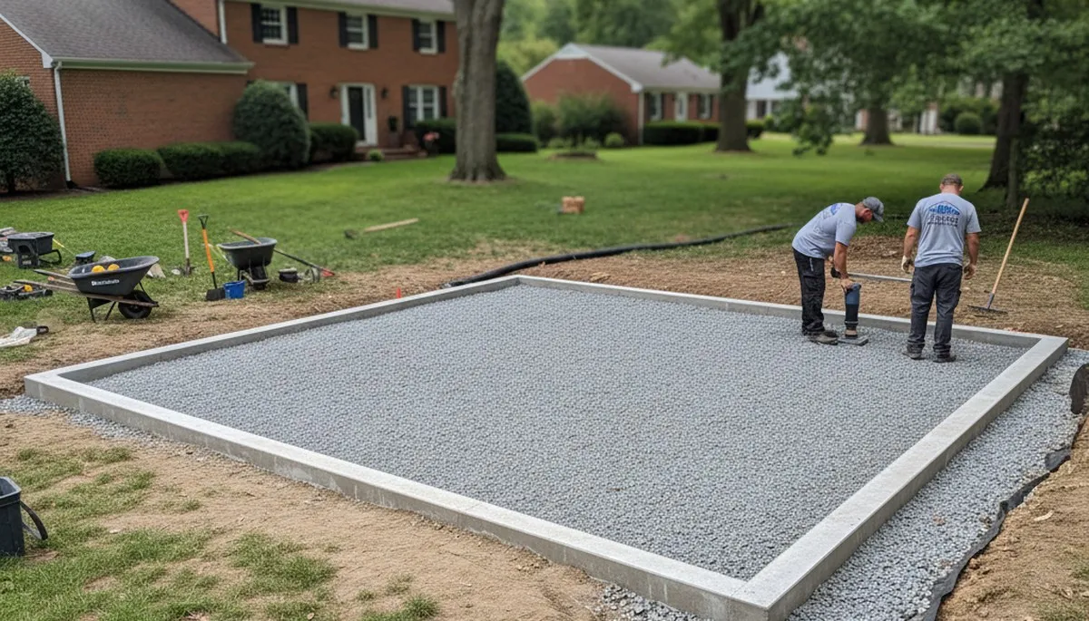 Professional shed foundation and base preparation by landscapers in Baltimore, MD