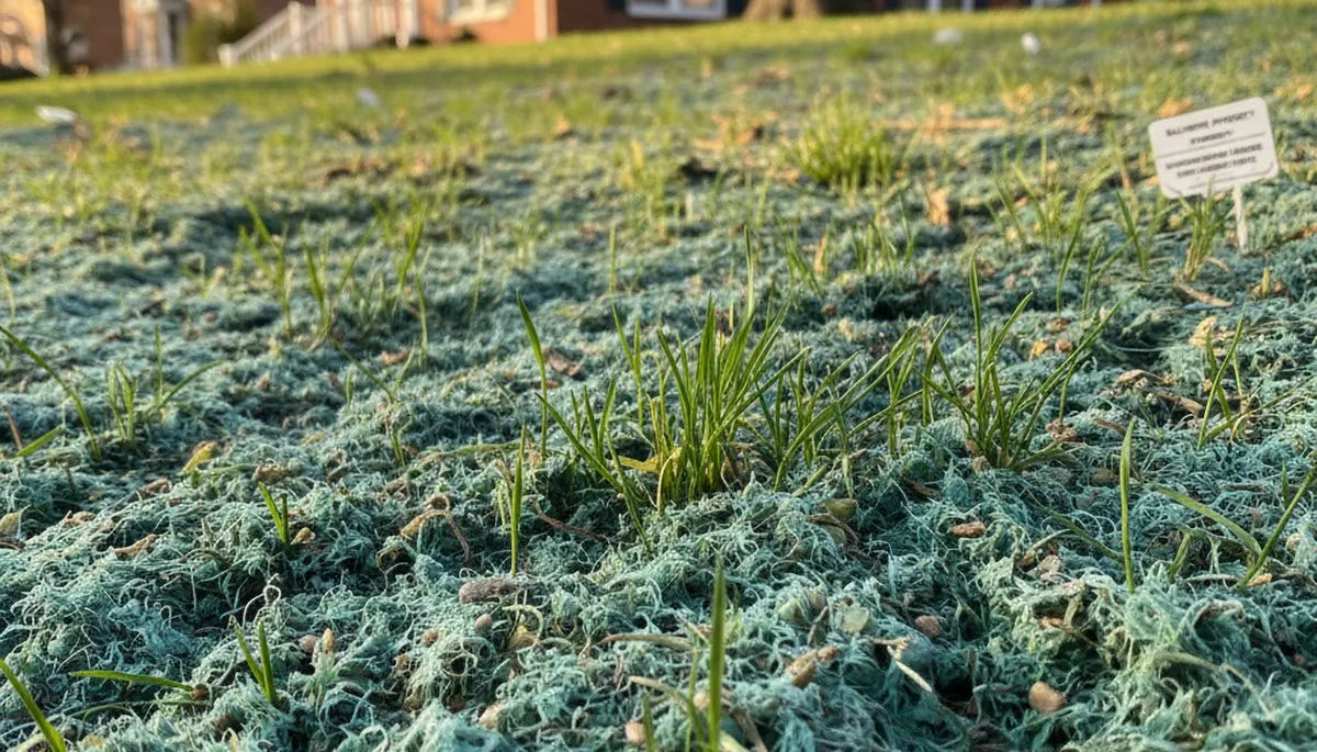Newly sprouting hydroseed grass seedlings on Baltimore, MD lawn by professional landscapers