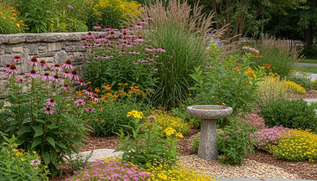 Sustainable native plant garden with drought-tolerant landscaping design in Baltimore, MD
