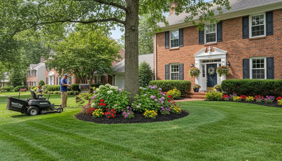 Manicured residential lawn after professional maintenance by Chop Chop Landscaping in Baltimore, MD